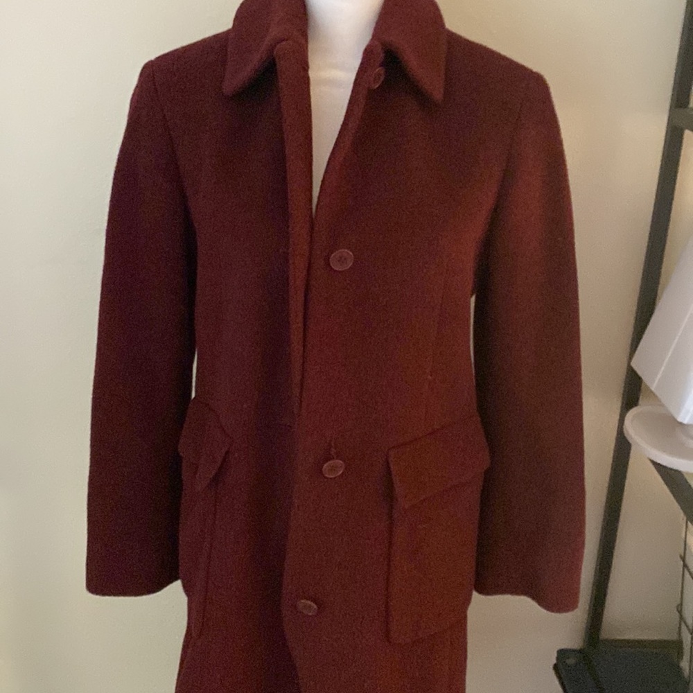 Calvin Klein Burgundy Wool Blend Trench Coat, Size 6